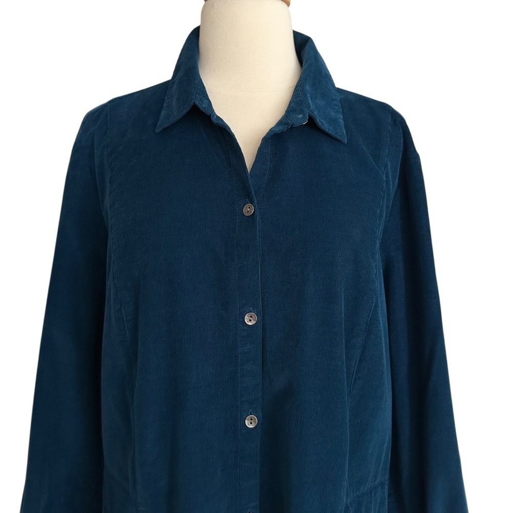 J.‎ JILL Corduroy Button-Up Shirt Teal Blue Tunic Normcore Shacket Layer Size LT - Picture 4 of 15